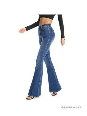 High Rise Bootcut Flare Jeans Curvy Stretchy Denim